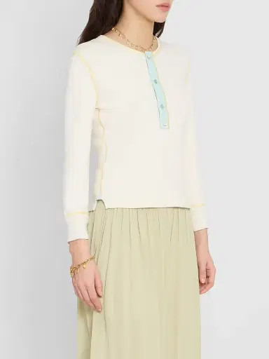Chloé Women's Cotton Long-Sleeve Henley - Natural White | Thumbnail 4 Chloé Women's Cotton Long-Sleeve Henley - Natural White | Thumbnail 4