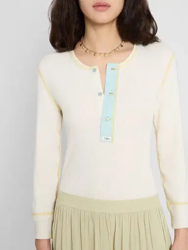Chloé Women's Cotton Long-Sleeve Henley - Natural White | Thumbnail 5 Chloé Women's Cotton Long-Sleeve Henley - Natural White | Thumbnail 5
