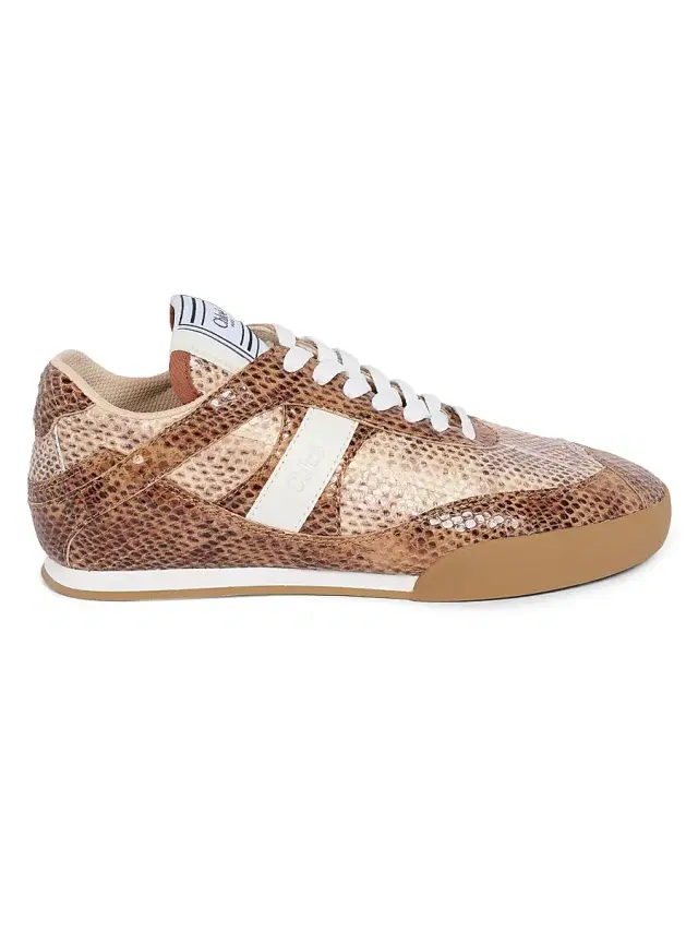 Chloé Women's Kick 55MM Snakeskin-Embossed Leather Sneakers - Wild Brown