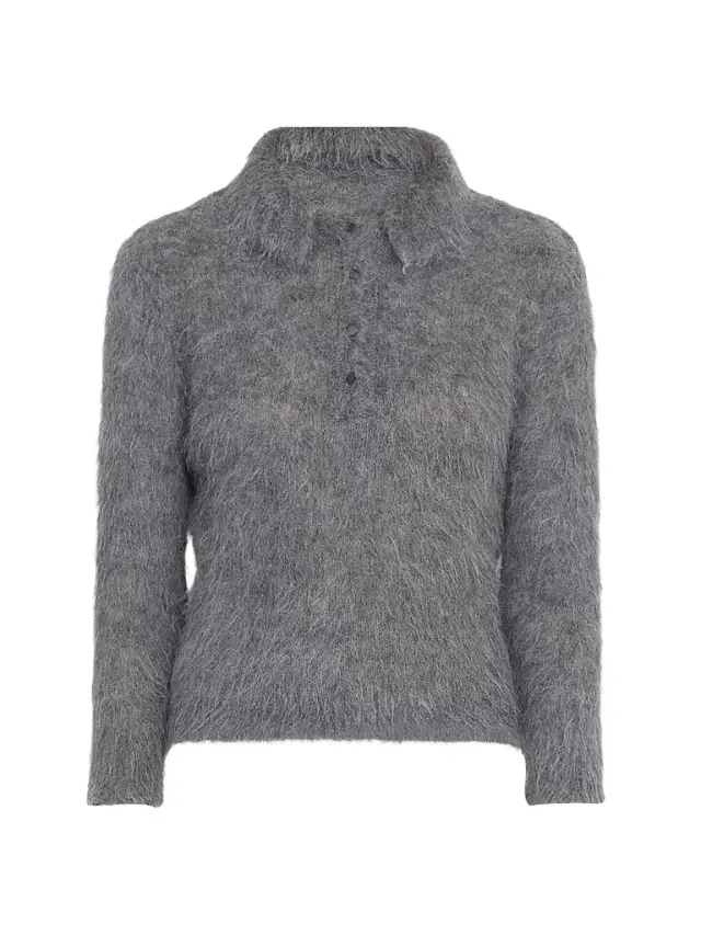 Chloé Women's Shaggy Wool-Blend Polo Sweater - Smoky Grey
