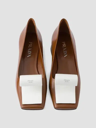 Prada Women's Two-Tone 35MM Brushed Leather Pumps - Brown - Size 7.5 | Thumbnail 2