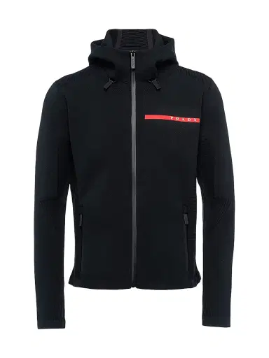 Prada Men's Techno Piqué Hoodie - Black - Size XL | Thumbnail 1 Prada Men's Techno Piqué Hoodie - Black - Size XL | Thumbnail 1