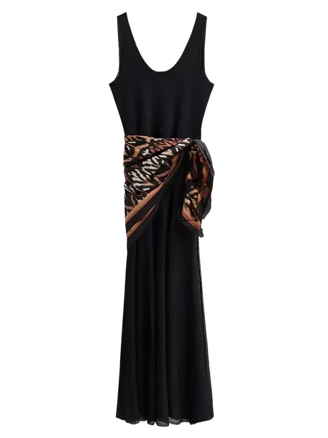 Women's Aster Silk Scarf Maxi Dress - Black Print