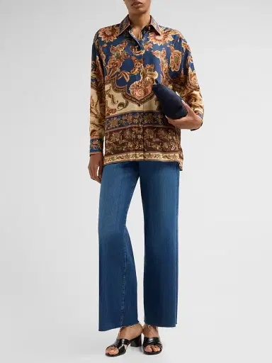 Zimmermann Women's Aster Floral Longline Silk Shirt - Navy Jacobean - Size 10 | Thumbnail 2