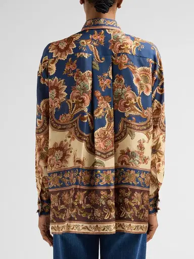 Zimmermann Women's Aster Floral Longline Silk Shirt - Navy Jacobean - Size 10 | Thumbnail 3