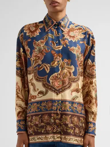 Zimmermann Women's Aster Floral Longline Silk Shirt - Navy Jacobean - Size 10 | Thumbnail 5