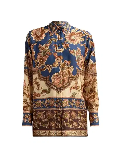 Zimmermann Women's Aster Floral Longline Silk Shirt - Navy Jacobean - Size 10 | Thumbnail 1
