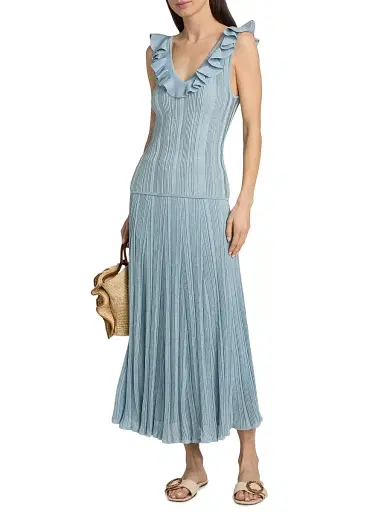 Zimmermann Women's Aster Metallic Rib-Knit Frill Top - Metallic Blue - Size 10 | Thumbnail 2 Zimmermann Women's Aster Metallic Rib-Knit Frill Top - Metallic Blue - Size 10 | Thumbnail 2