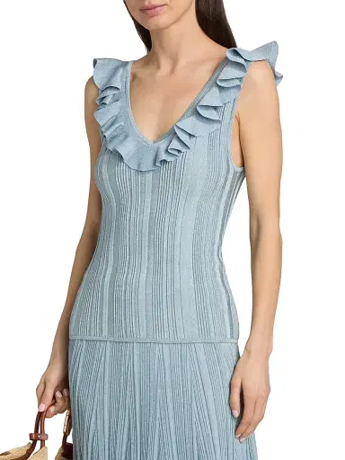Zimmermann Women's Aster Metallic Rib-Knit Frill Top - Metallic Blue - Size 10 | Thumbnail 3 Zimmermann Women's Aster Metallic Rib-Knit Frill Top - Metallic Blue - Size 10 | Thumbnail 3