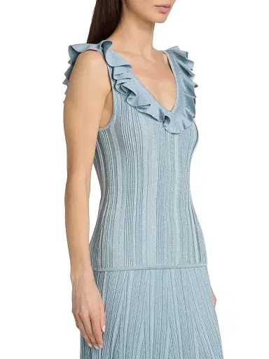 Zimmermann Women's Aster Metallic Rib-Knit Frill Top - Metallic Blue - Size 10 | Thumbnail 4 Zimmermann Women's Aster Metallic Rib-Knit Frill Top - Metallic Blue - Size 10 | Thumbnail 4