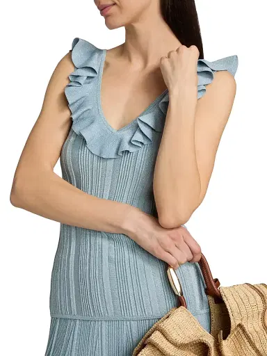 Zimmermann Women's Aster Metallic Rib-Knit Frill Top - Metallic Blue - Size 10 | Thumbnail 6 Zimmermann Women's Aster Metallic Rib-Knit Frill Top - Metallic Blue - Size 10 | Thumbnail 6