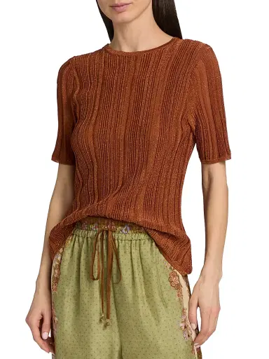 Zimmermann Women's Indra Metallic Rib-Knit T-Shirt | Thumbnail 3 Zimmermann Women's Indra Metallic Rib-Knit T-Shirt | Thumbnail 3