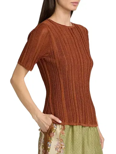 Zimmermann Women's Indra Metallic Rib-Knit T-Shirt | Thumbnail 4 Zimmermann Women's Indra Metallic Rib-Knit T-Shirt | Thumbnail 4