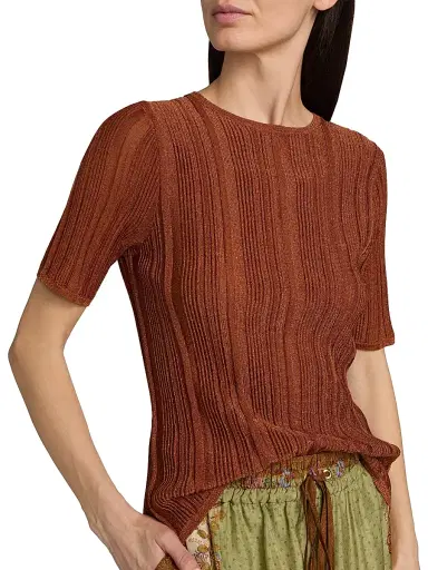 Zimmermann Women's Indra Metallic Rib-Knit T-Shirt | Thumbnail 6 Zimmermann Women's Indra Metallic Rib-Knit T-Shirt | Thumbnail 6