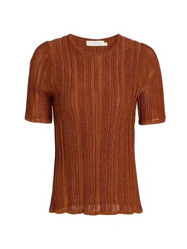 Zimmermann Women's Indra Metallic Rib-Knit T-Shirt | Thumbnail 1 Zimmermann Women's Indra Metallic Rib-Knit T-Shirt | Thumbnail 1