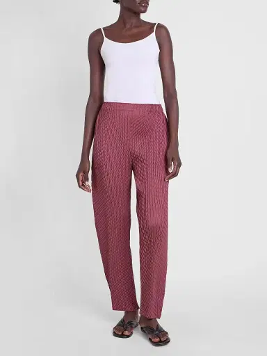Issey Miyake Women's Sleek Pleats Pants - Burgundy - Size Small | Thumbnail 2