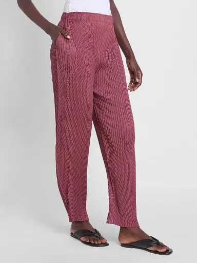 Issey Miyake Women's Sleek Pleats Pants - Burgundy - Size Small | Thumbnail 4