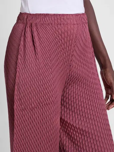 Issey Miyake Women's Sleek Pleats Pants - Burgundy - Size Small | Thumbnail 5