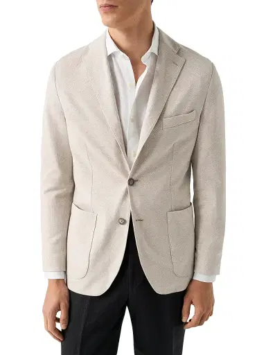 Eton Men's Herringbone Linen Jersey Soft Jacket - Beige | Thumbnail 2