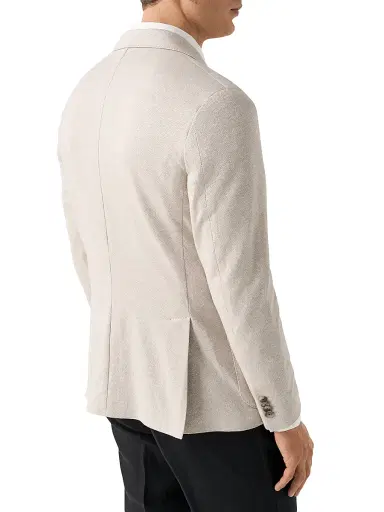 Eton Men's Herringbone Linen Jersey Soft Jacket - Beige | Thumbnail 3
