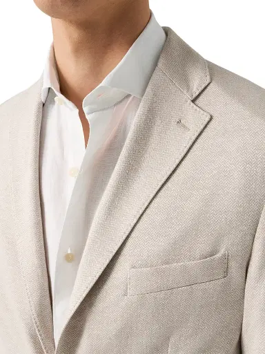 Eton Men's Herringbone Linen Jersey Soft Jacket - Beige | Thumbnail 4