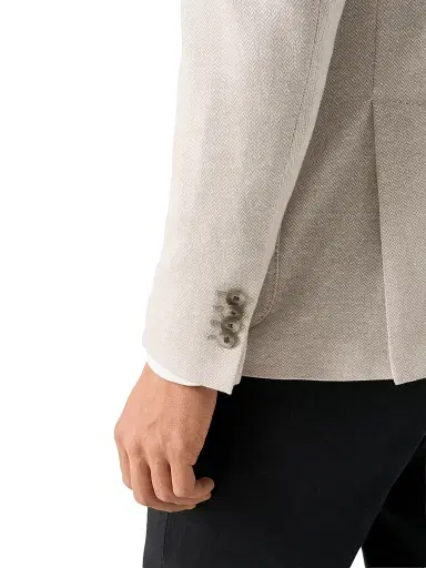 Eton Men's Herringbone Linen Jersey Soft Jacket - Beige | Thumbnail 5