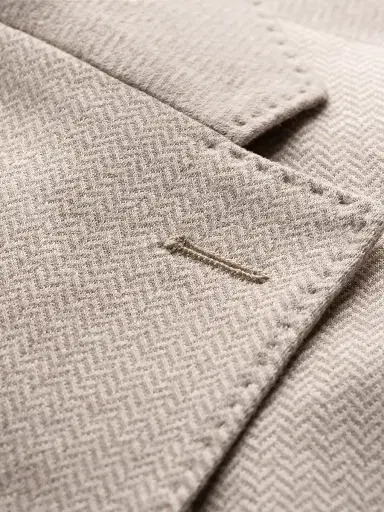 Eton Men's Herringbone Linen Jersey Soft Jacket - Beige | Thumbnail 8