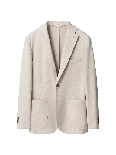 Eton Men's Herringbone Linen Jersey Soft Jacket - Beige | Thumbnail 1