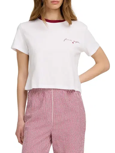 Favorite Daughter Women's The Cropped Signature Logo T-Shirt - Off White Ras | Thumbnail 4
