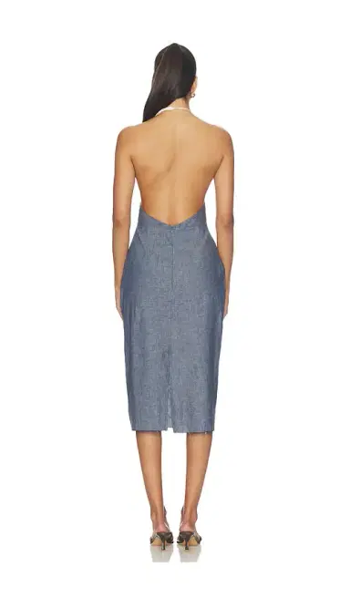 Milkwhite Midi V-neck Dress With Flower Detail | Thumbnail 3