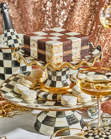 MacKenzie-Childs Courtly Check Enamel Pedestal Platter, Large | Thumbnail 4