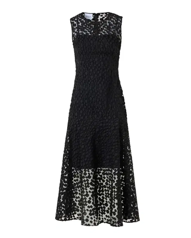 Sleeveless Dot Tulle Midi Dress