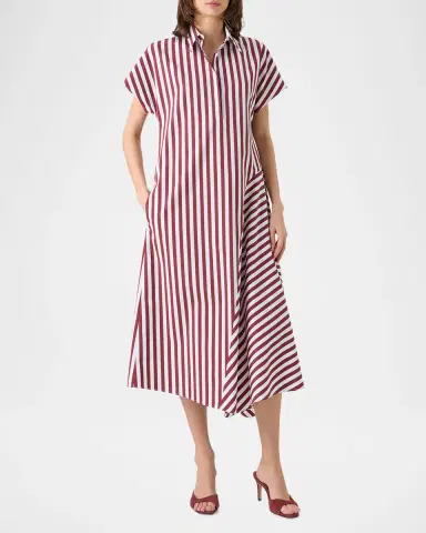Akris punto Striped Cotton Poplin Cap-Sleeve Handkerchief Midi Shirtdress | Thumbnail 2 Akris punto Striped Cotton Poplin Cap-Sleeve Handkerchief Midi Shirtdress | Thumbnail 2