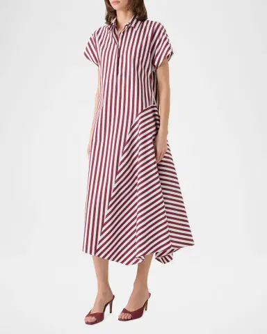 Akris punto Striped Cotton Poplin Cap-Sleeve Handkerchief Midi Shirtdress | Thumbnail 4 Akris punto Striped Cotton Poplin Cap-Sleeve Handkerchief Midi Shirtdress | Thumbnail 4