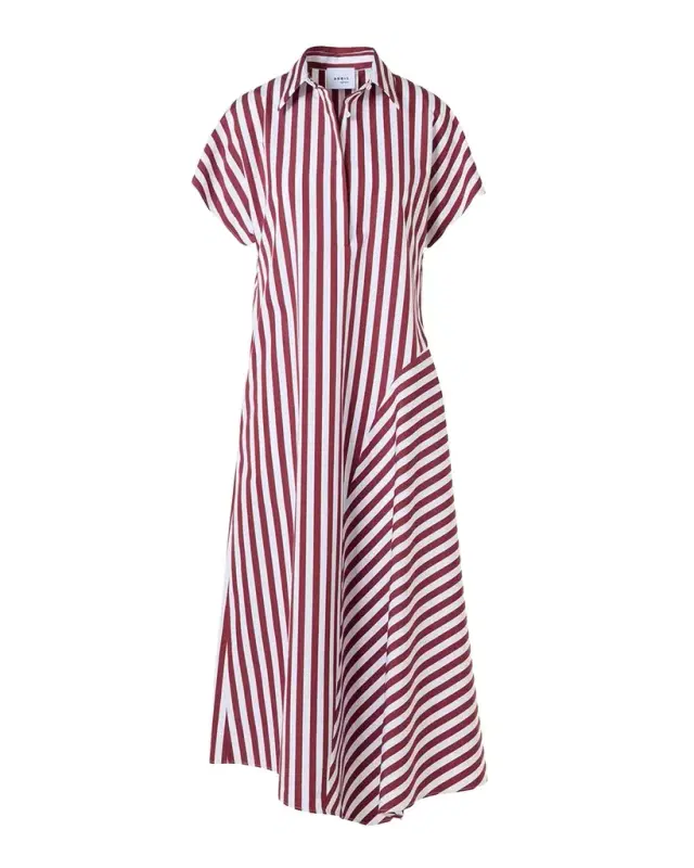 Akris punto Striped Cotton Poplin Cap-Sleeve Handkerchief Midi Shirtdress