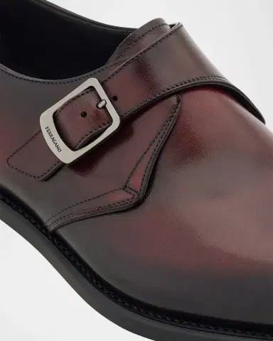 Ferragamo Men's Sullivan Tramezza Buffed Leather Monk-Strap Loafers | Thumbnail 4 Ferragamo Men's Sullivan Tramezza Buffed Leather Monk-Strap Loafers | Thumbnail 4