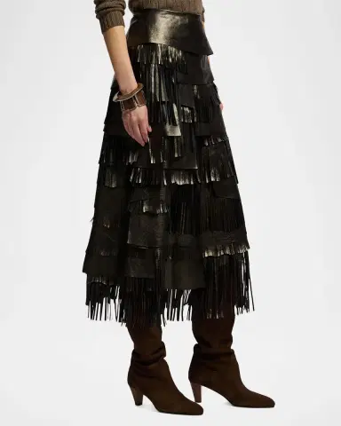Ralph Lauren Collection Belinda Metallic Lambskin Skirt | Thumbnail 6 Ralph Lauren Collection Belinda Metallic Lambskin Skirt | Thumbnail 6