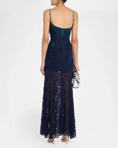 Rabanne Long Lace V-Neck Sleeveless Dress | Thumbnail 2 Rabanne Long Lace V-Neck Sleeveless Dress | Thumbnail 2