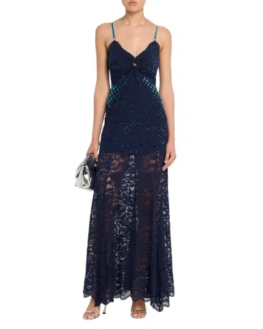 Rabanne Long Lace V-Neck Sleeveless Dress | Thumbnail 1 Rabanne Long Lace V-Neck Sleeveless Dress | Thumbnail 1
