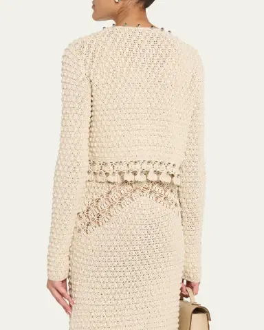 Rabanne Textured Knit Neck-Tie Crop Cardigan | Thumbnail 2 Rabanne Textured Knit Neck-Tie Crop Cardigan | Thumbnail 2