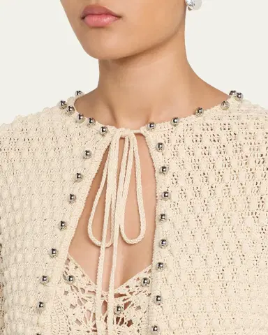 Rabanne Textured Knit Neck-Tie Crop Cardigan | Thumbnail 4 Rabanne Textured Knit Neck-Tie Crop Cardigan | Thumbnail 4