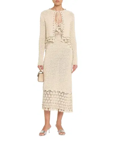 Rabanne Textured Knit Neck-Tie Crop Cardigan | Thumbnail 1 Rabanne Textured Knit Neck-Tie Crop Cardigan | Thumbnail 1