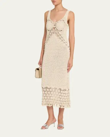 Rabanne Embellished Textured Crochet Knit Midi Dress | Thumbnail 3 Rabanne Embellished Textured Crochet Knit Midi Dress | Thumbnail 3