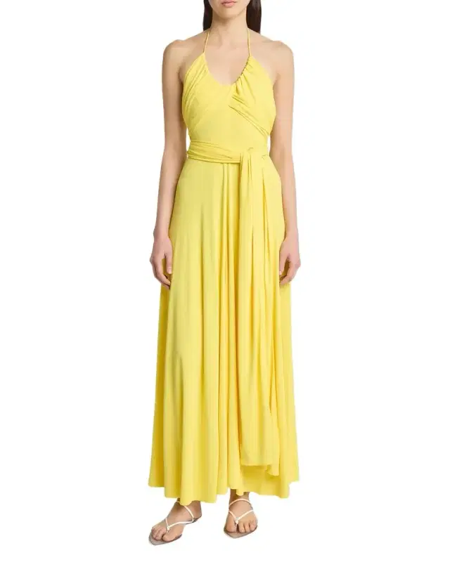 ALAÏA Crossover Wrap Jersey Halter Maxi Dress