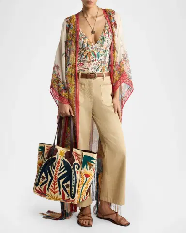 Etro Multicolor Fringe-Trim Kaftan Coverup | Thumbnail 2