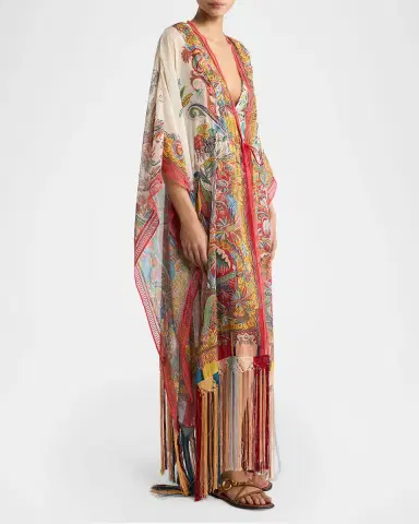 Etro Multicolor Fringe-Trim Kaftan Coverup | Thumbnail 4