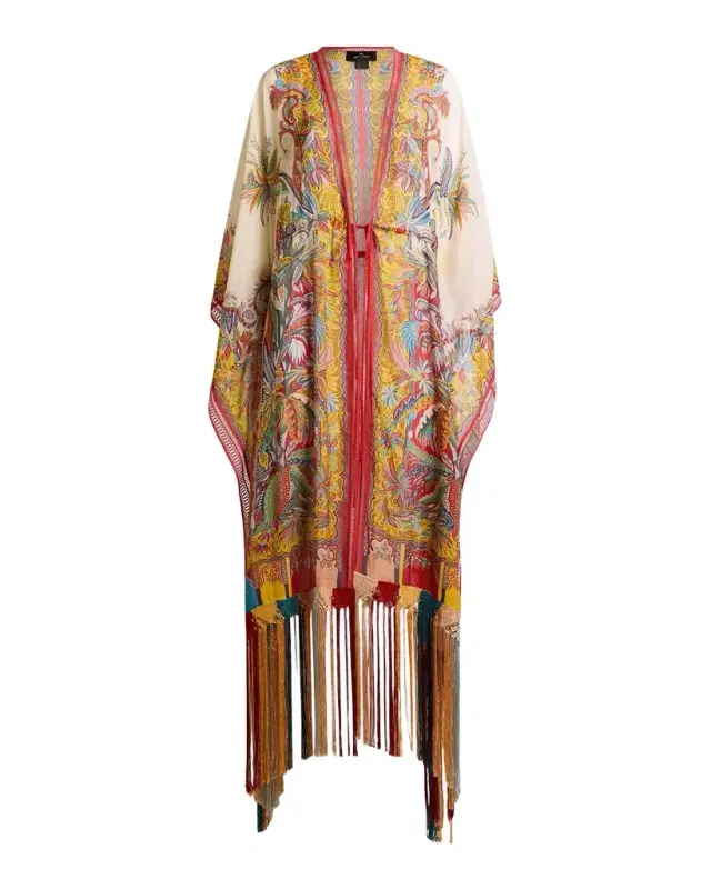 Etro Multicolor Fringe-Trim Kaftan Coverup