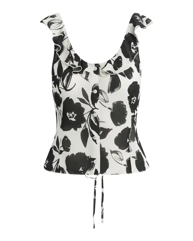 Favorite Daughter The Love Note Ruffled Sleeveless Georgette Top