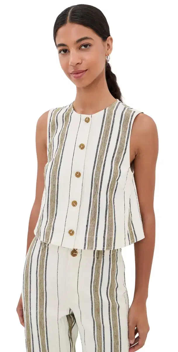 Apiece Apart Stripe Godet Tank Affogato Stripe