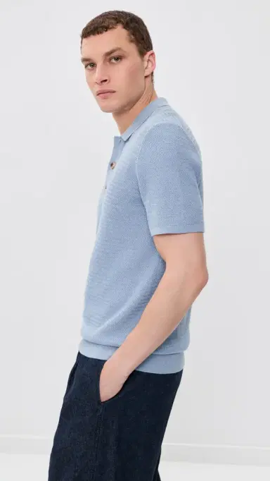RAILS Nathan Knit Polo Top Blue ky Heather | Thumbnail 4 RAILS Nathan Knit Polo Top Blue ky Heather | Thumbnail 4